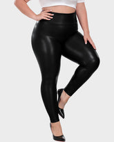 Plus Size High-Waist Fleece Lined Faux Leather Leggings